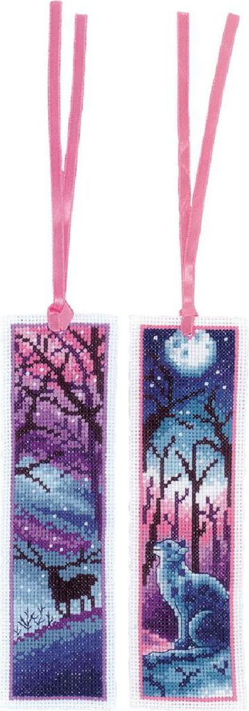Vervaco Lesezeichen für Kreuzstich-Stickerei "Katze und Hirsch" 3er Set, 6x20cm