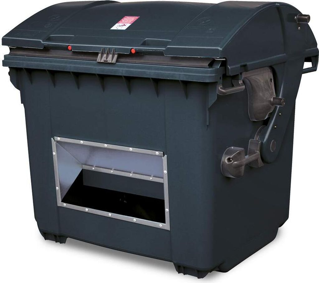 Streugutbehälter 1100 Liter, anthrazit, HDPE Kunststoff, mit Runddeckel, BxTxH 1365 x 1060 x 1150 mm, Aufnahme für Kammschüttung