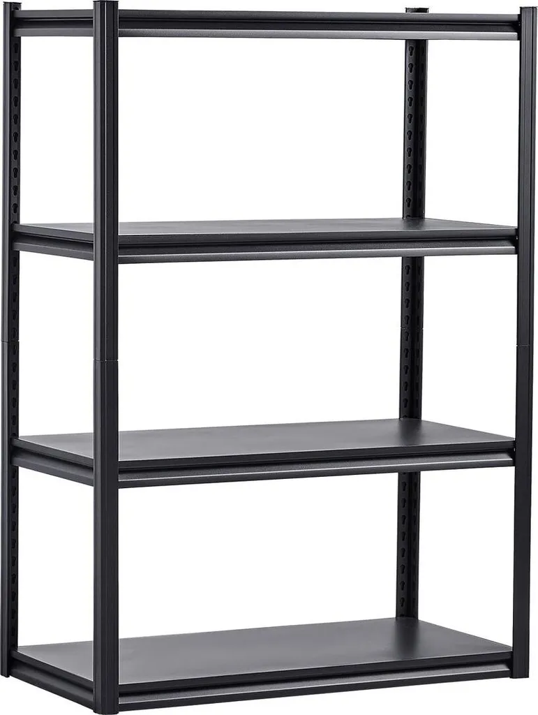 Étagère de garage robuste 4 niveaux 102x51x145 cm en acier noir renforcé