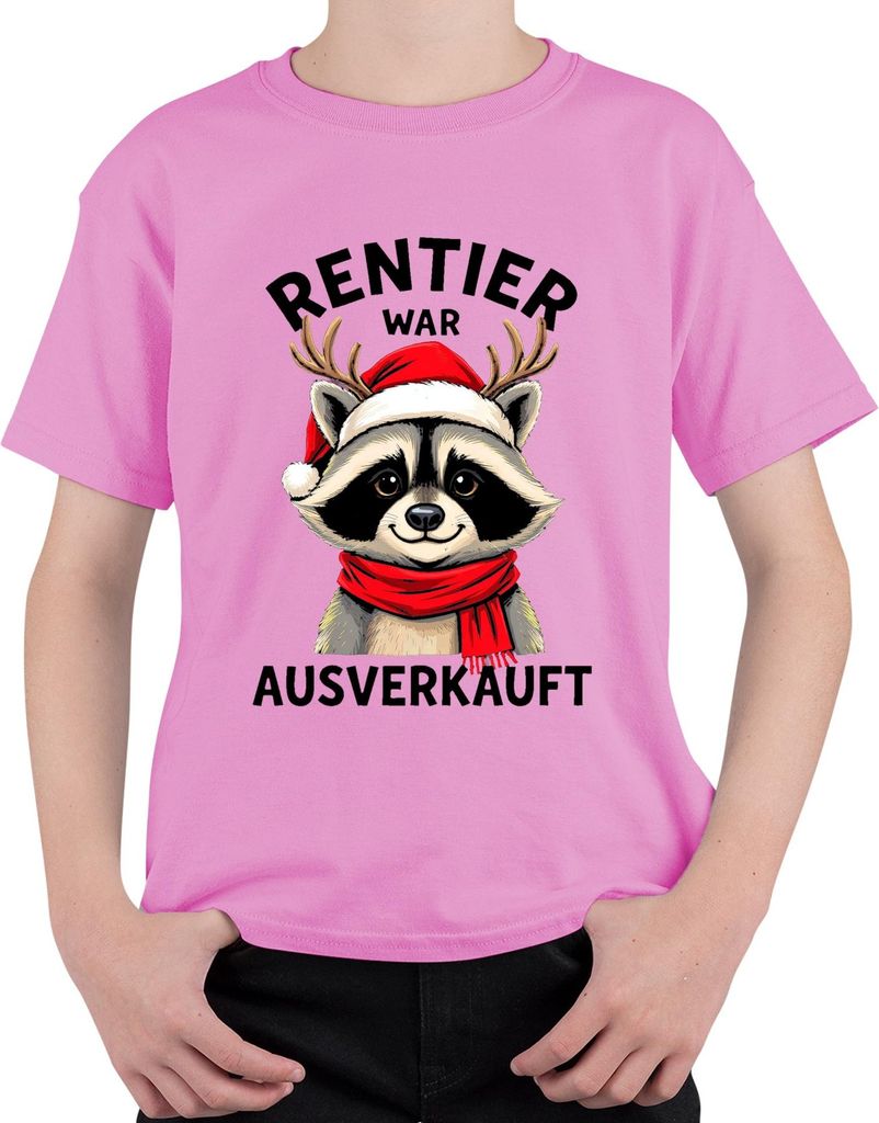 Rentier war t Waschbär Weihnachten lustig Geschenk Uni Kinder T-Shirt, Pink, 152