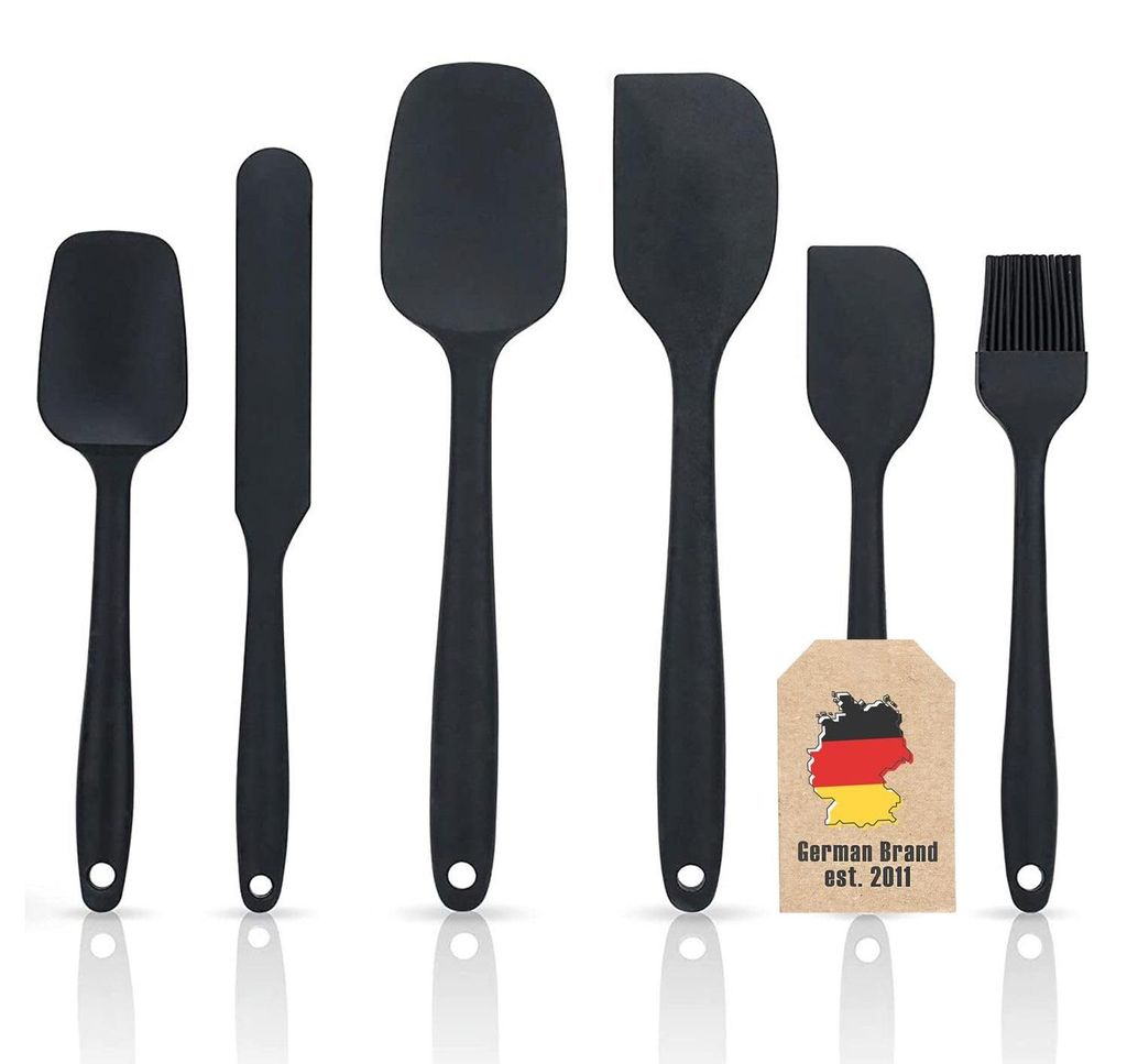 6-teiliges Set antihaftbeschichteter Silikonspatel in Schwarz – Teigschaber, Küchenhelfer, Backwerkzeug zum Kochen, Backen, Rühren und Mischen ...