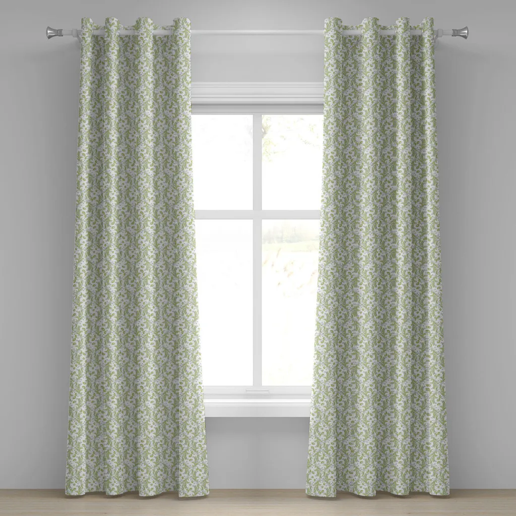 Set 2 Tende ABAKUHAUS Occhielli 280x175 cm Damasco Verde e Nero