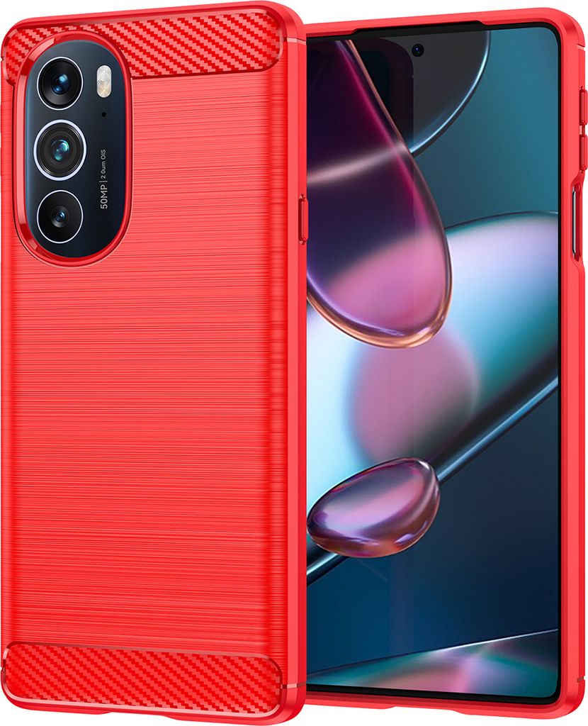 Motorola Edge 30 Pro Hülle, Carbon-Faser TPU Silikon Stoßfest Schutzhülle für Motorola Edge 30 Pro Rot