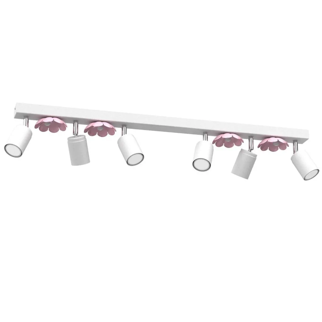 Luminaire de chambre fille 6 spots fleurs blanc rose GU10 série Flower