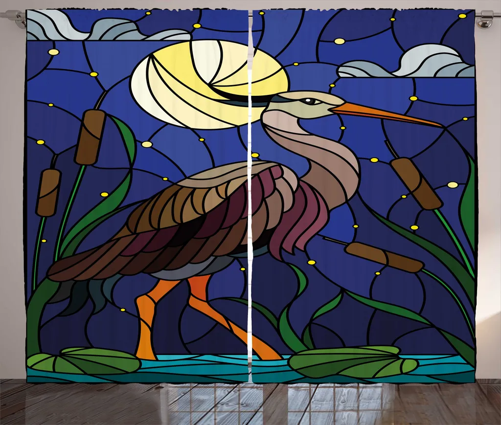 Rideaux de salon universels à motif héron brun avec boucles 280x225 cm