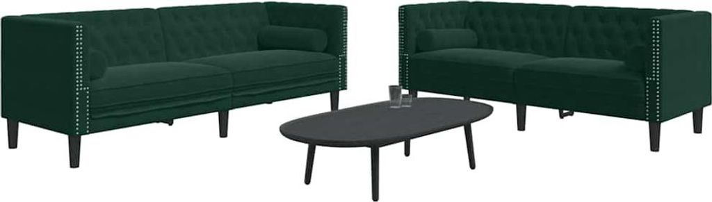 vidaXL 2-tlg. Chesterfield-Sofa-Set mit Nackenrollen Dunkelgrün Samt