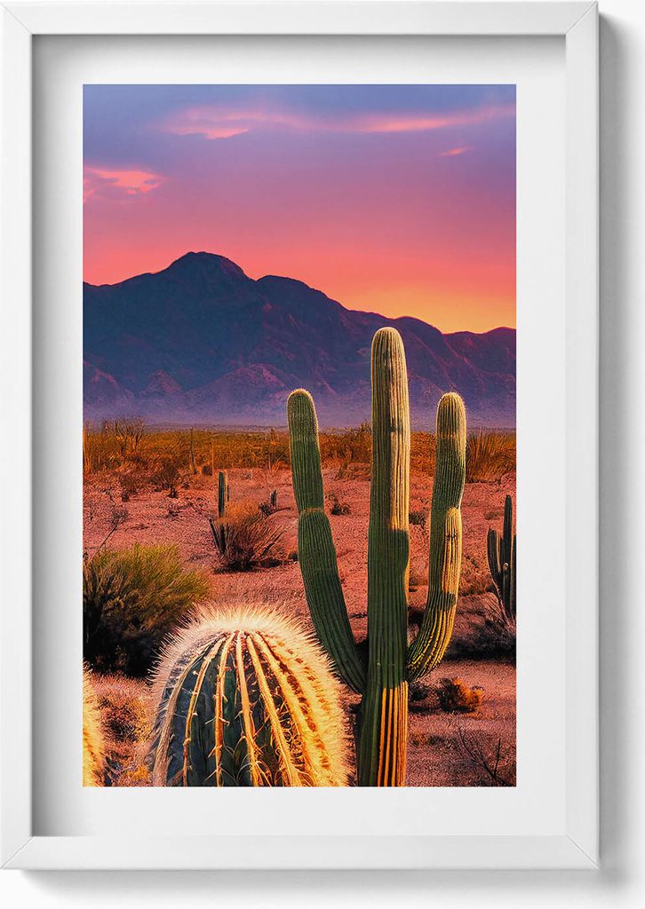 Sonnenuntergang in der Wüste– Wandbild mit Rahmen – Gerahmtes Bild – Wanddekoration – 40x60 cm – Weiß
