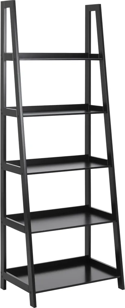 Étagère de rangement noire Wally avec 5 niveaux : bibliothèque polyvalente