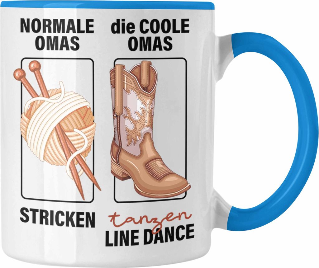 Trendation - Line Dance Oma Tasse Geschenk Normale Omas Stricken Socken Coole Omas Tanzen Line Dance (Blau)