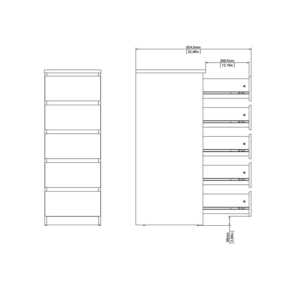Commode étroite 5 tiroirs Nada meuble haut bicolore blanc et béton - 9