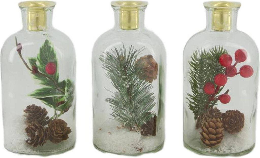 Dijk Natural Collections Kerzenständer aus Glas mit Weihnachtsdeko, 8 x 8 x 16 cm