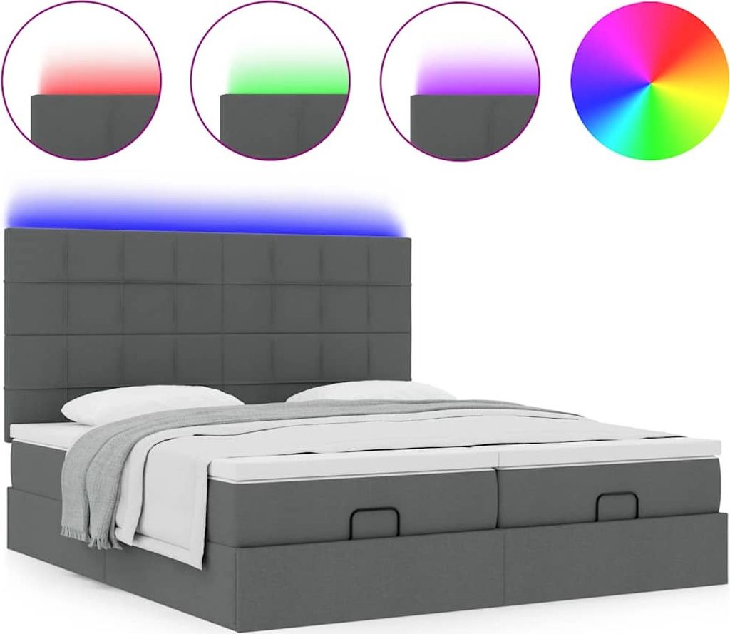 Ottoman-Bett mit Matratzen & LEDs Dunkelgrau 160x200 cm Stoff