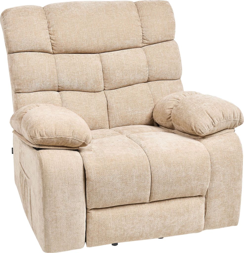 BELIANI Sessel Beige Stoff Elektrisch Verstellbar mit Armlehnen Fußablage Relaxfunktion Modern Bequem Relaxsessel Fernsehsessel Wohnzimmer