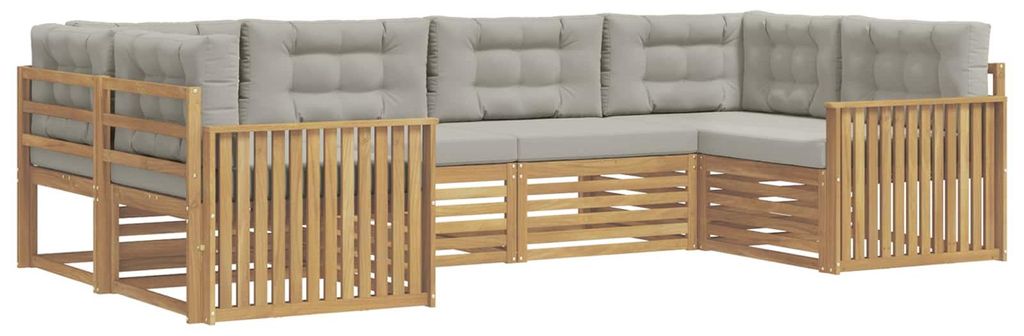 vidaXL Outdoor-Sofagarnitur 6 pcs Weiß und Hellgrau Massivholz Akazie