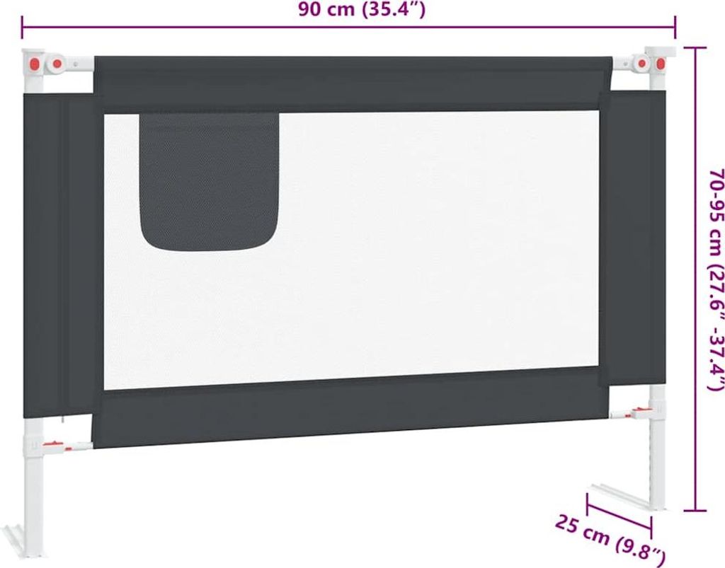 vidaXL Kleinkind-Bettschutzgitter Dunkelgrau 90x25 cm Stoff Produktbild 