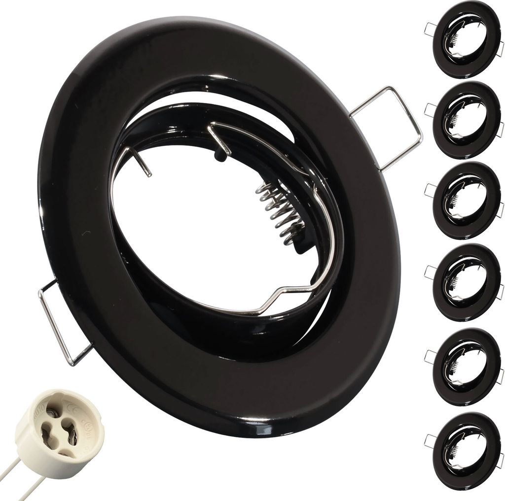 6 x Einbaustrahler B002-BK, Schwarz mit GU10 Spot
