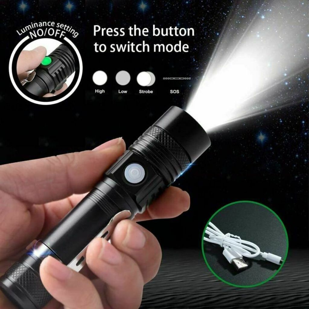 2x Superhelle Taschenlampe CREE LED 80000LM Militär Fackel USB Wiederaufladbar 