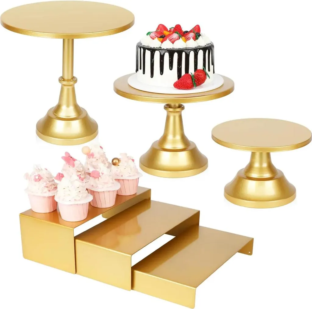 Fituenly Alzata per Torta Dorata a 3 Livelli in Acciaio Inox, Supporto per Cupcake per Il tè Pomeridiano, Vassoio Portata, Porta Cupcake per Compleanni, Matrimoni, Feste