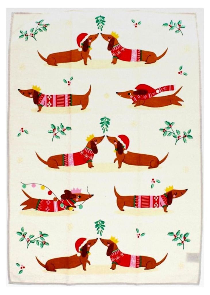 Geschirrtuch Dackel - festliches Weihnachtsmotiv Baumwolle 70x50 cm