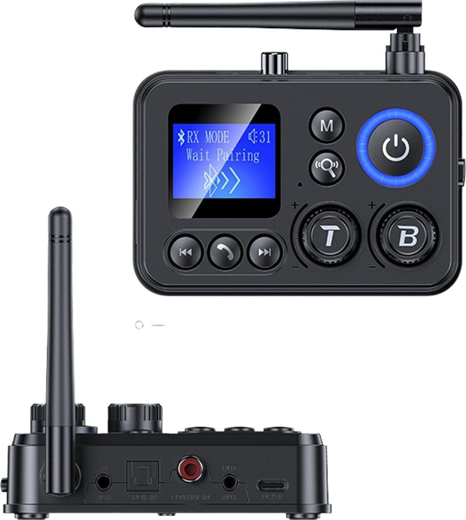 AIORBER Bluetooth 5.4 Audio Adapter 2-in-1 Transmitter Empfänger, LCD Display, HiFi, Optisch/Koaxial, TF, USB, Bass/Treble, 20m Reichweite, Typ-C