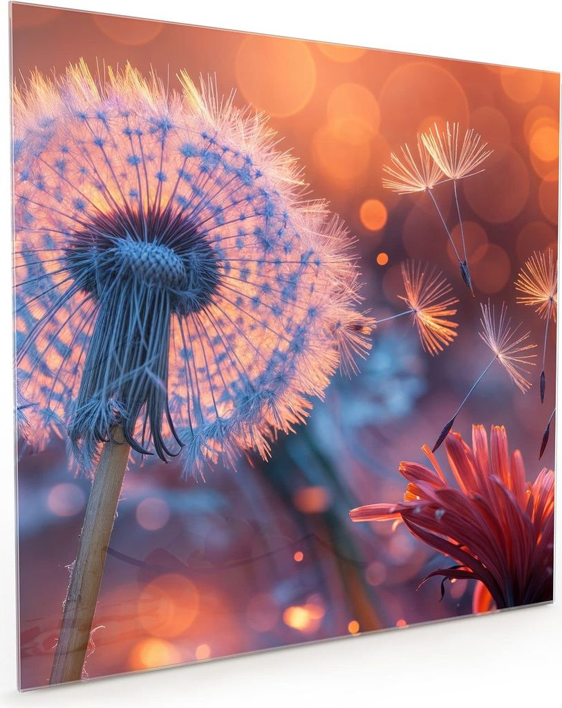 Küchenrückwand Spritzschutz Glas mit Motiv Pusteblumenglühen 40 x 40 cm