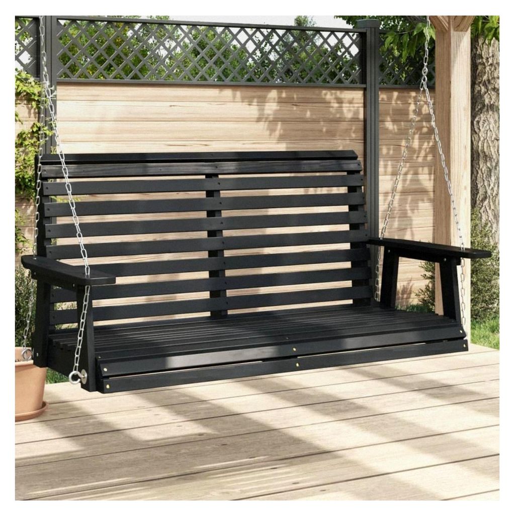 Gartenschaukelbank mit Metallketten, schwarzes Massivholz, Tanne, für Rasen und Garten, Outdoor-Wohnen, Veranda-Schaukeln