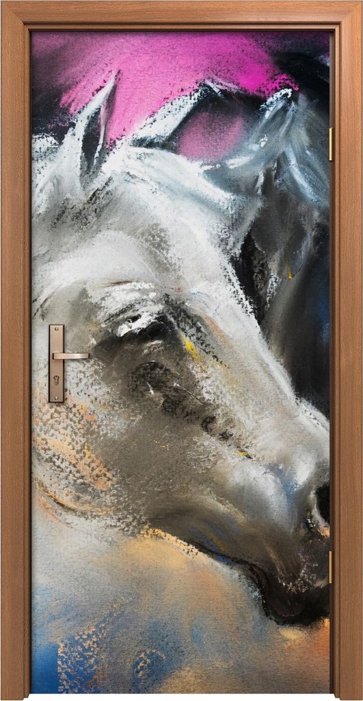 Türposter 90x200 cm Türaufkleber Türtapete Türfolie Klebefolie Deko Malerei Pferde bunte Umarmung
