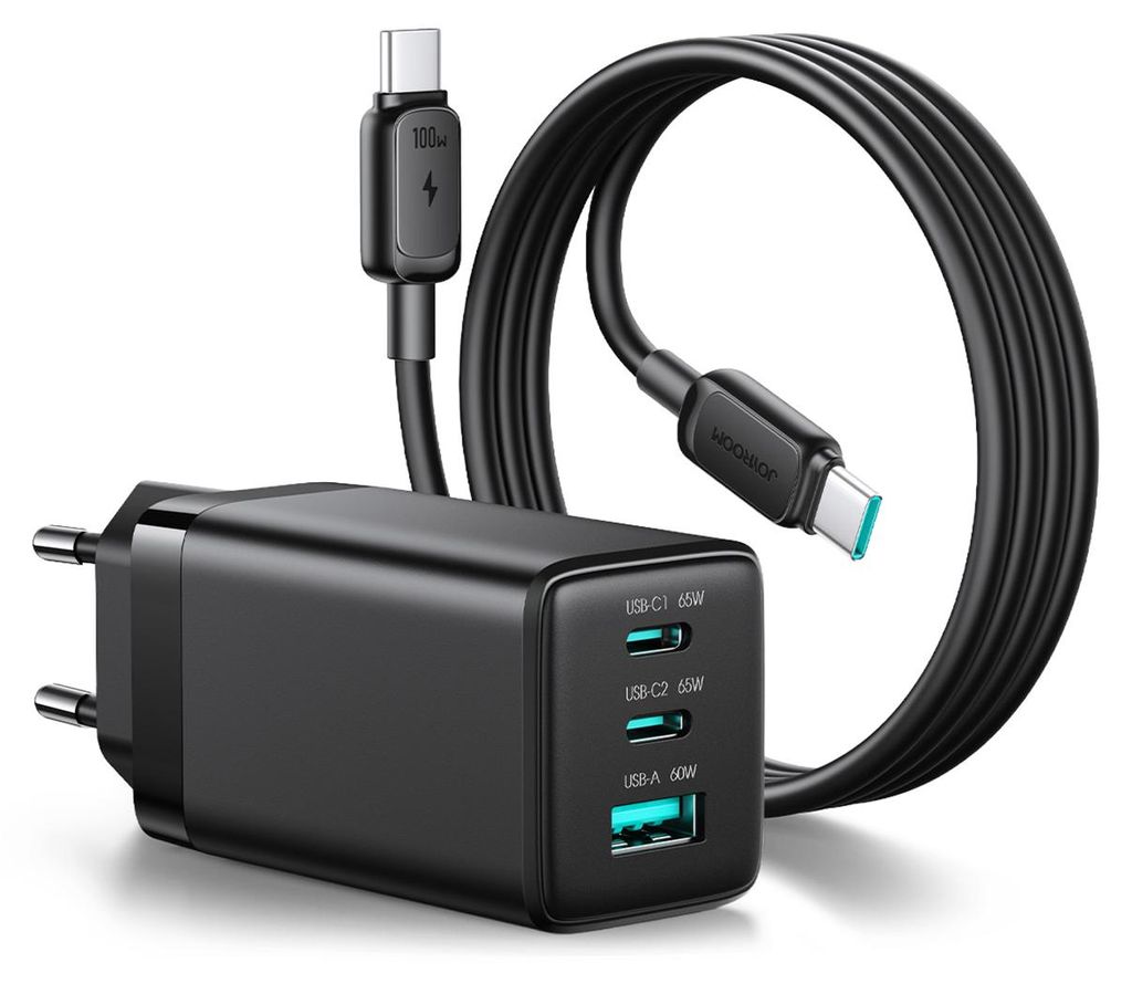 Joyroom 65W GaN Ladegerät USB-C Kabel Schwarz