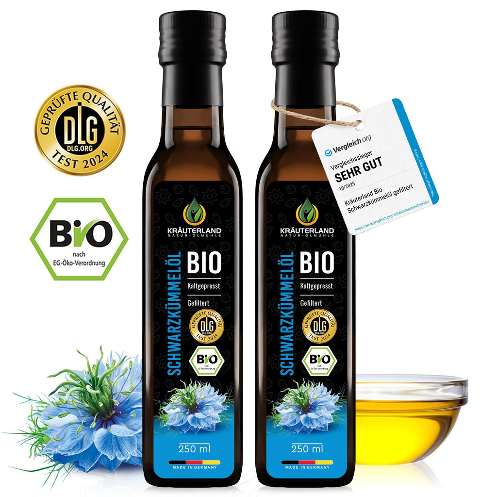 Kräuterland Premium Schwarzkümmelöl 2x 250ml gefiltert, Produktbild 