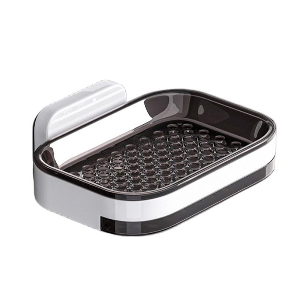 Seifenablage ohne Bohren, Wandregal Bad, Wasserablauf, Abnehmbar, Wasserdichtes Regal, Einlagig, Grau