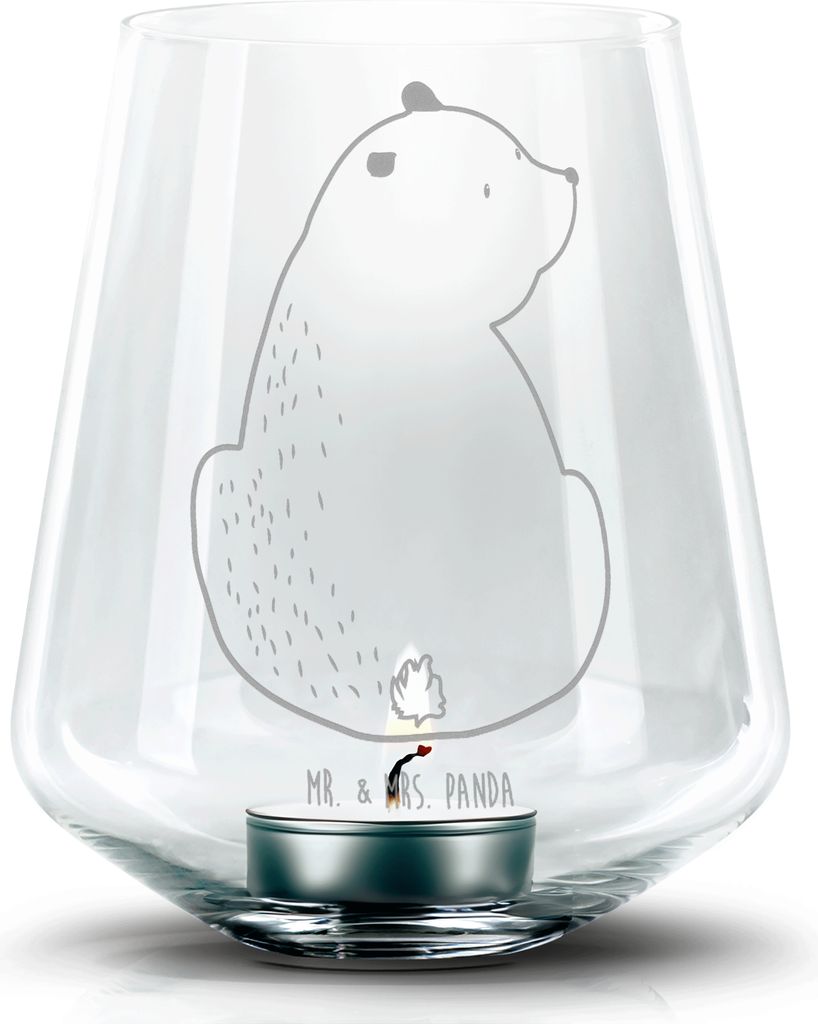 Mr. & Mrs. Panda Glas Windlicht Bär Schulterblick - Transparent - Geschenk, Kerzenhalter, Laterne, Teelichthalter, Teddy, Selbstachtung, Weisheit,...
