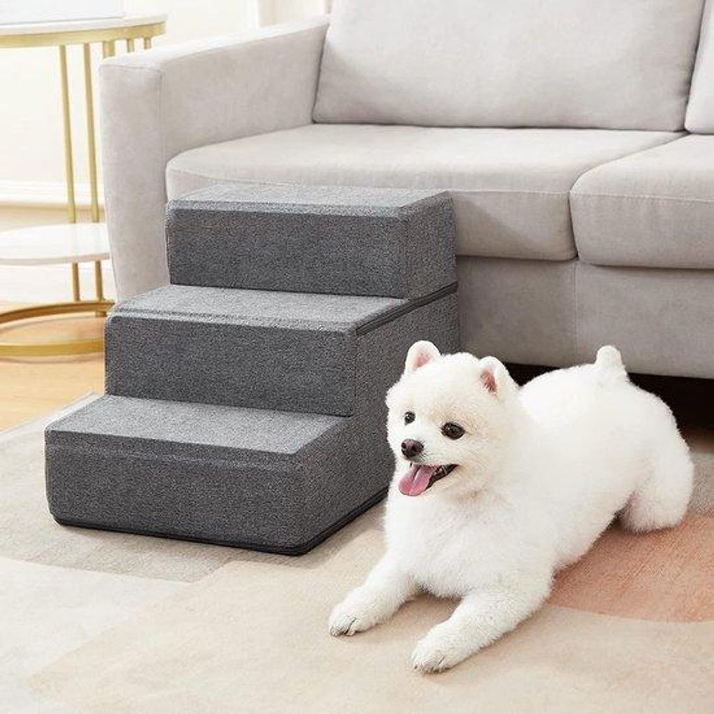 Hundetreppen und Katentreppen, 3-Treppen-Design mit Stoßdämpfer-Schaum und sehr starken Holzplatten, ideal für Bett und Sofa, Anti-Slip, abnehmb...