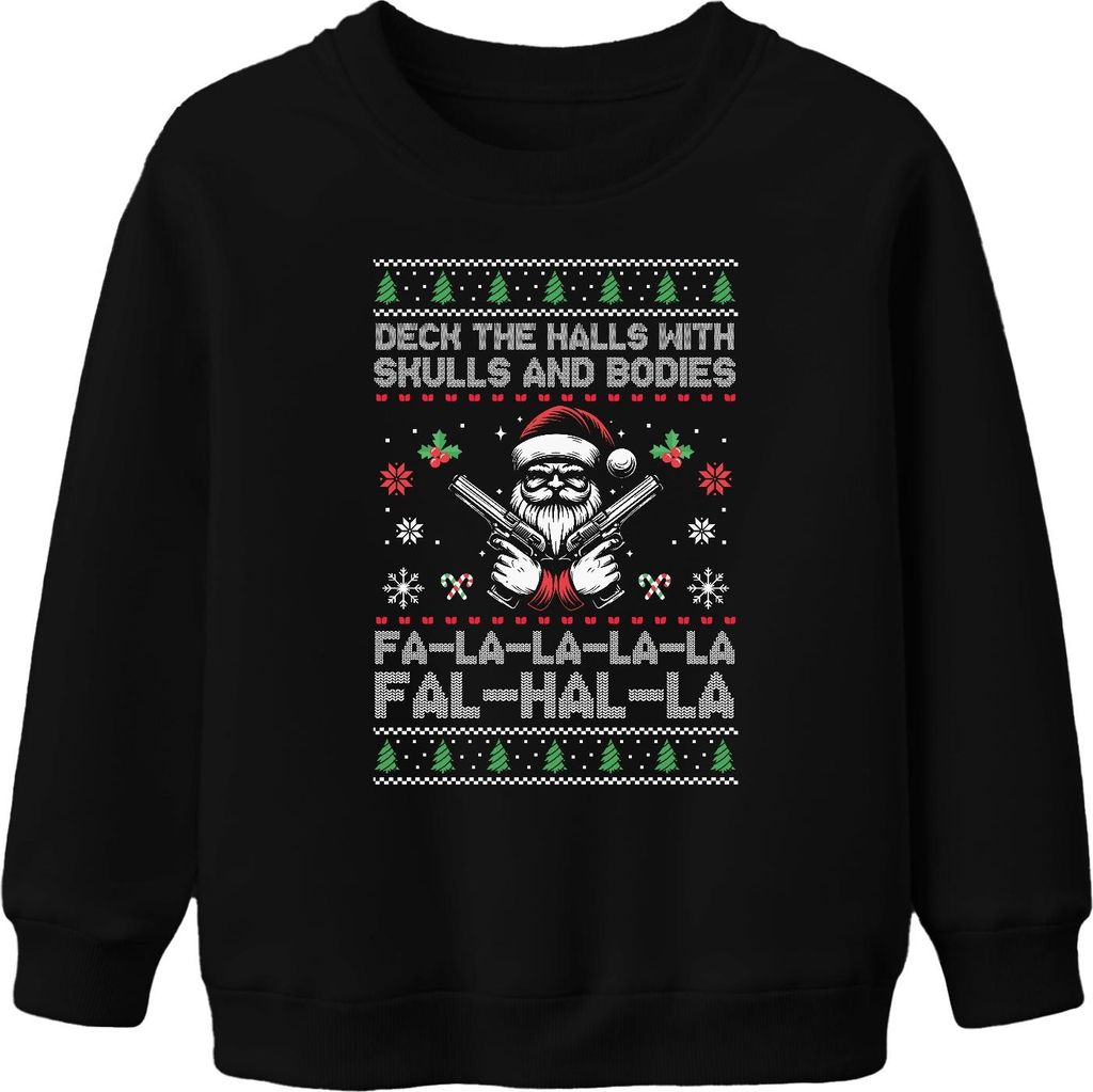 Falhalla Totenkopf Santa Ugly Sweater - Weihnachten Weihnachtsgeschenk Christmas Uni Kinder Weihnachtspullover, Schwarz, 104