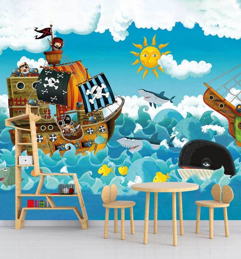Fototapete Seeräuber mit Schiffen, Material:Premium Vlies 150g/qm, Größe Tapete:390 x 260cm