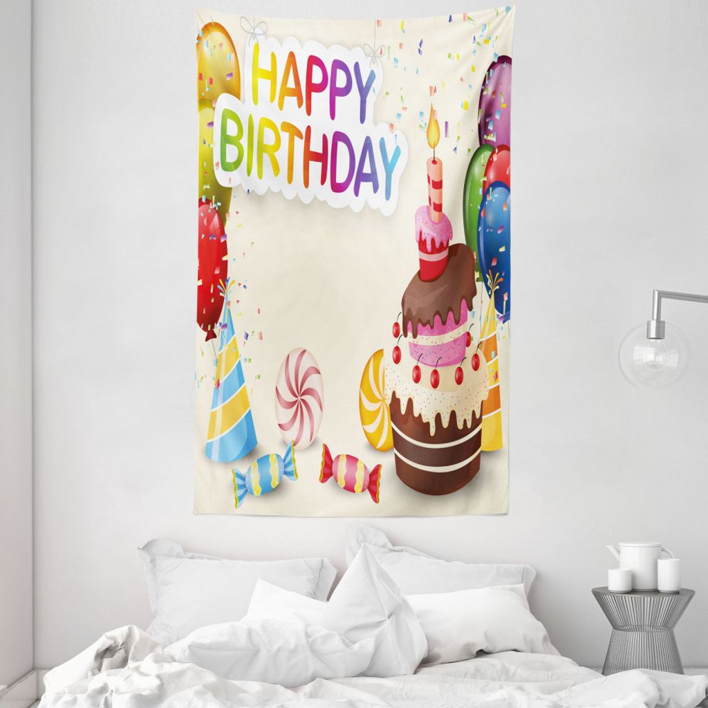 ABAKUHAUS Kids Wandteppich und Tagesdecke, Bunte Party-Elemente aus Weiches Mikrofaser Stoff Waschbar ohne Verblassen Digitaldruck, 140 x 230 cm, M...