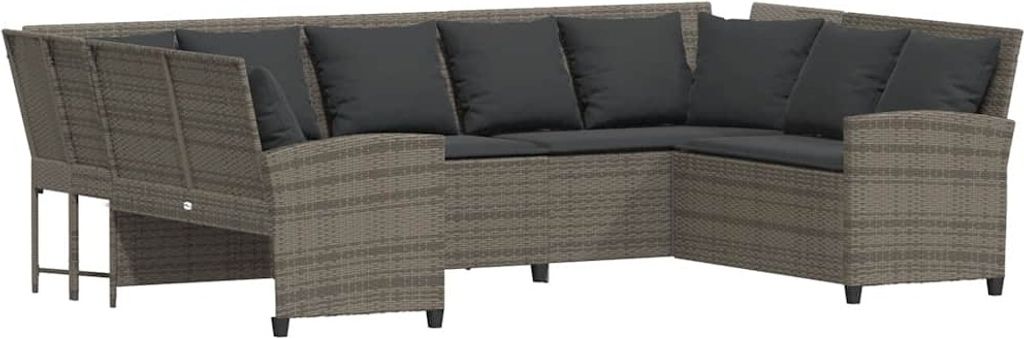 vidaXL Gartensofa mit Kissen Grau Poly Rattan