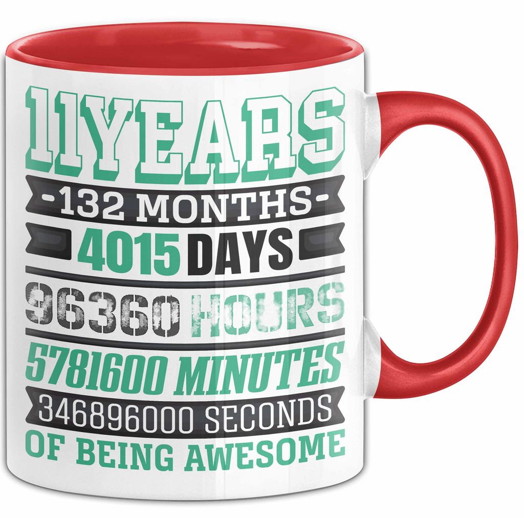 11. Geburtstag Tasse Geschenk Jungs Mädchen Becher Lustig (Rot)