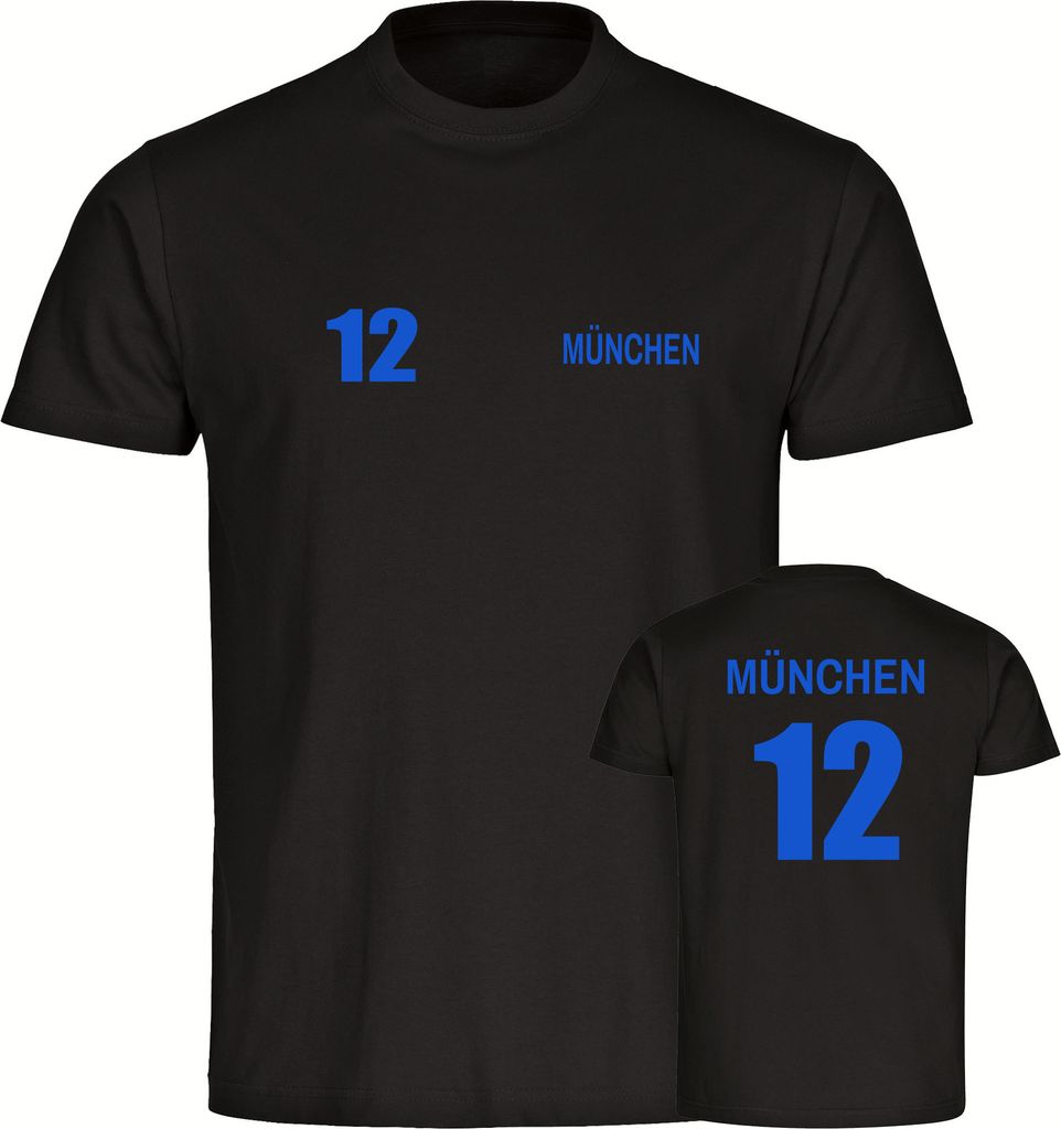 multifanshop Herren T-Shirt - München blau - Trikot Nummer 12, schwarz, Größe 3XL