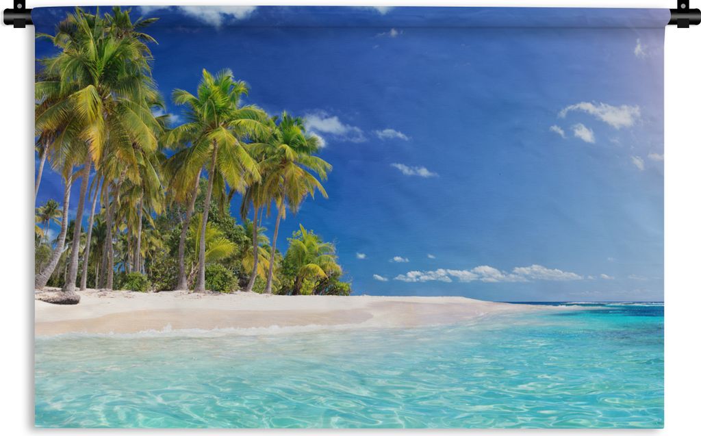 MuchoWow Wandteppich Wandbehang Strand - Meer - Palme 90x60 cm Tapisserie Dekoration Wandtuch - Wandskulpturen - Bildteppich