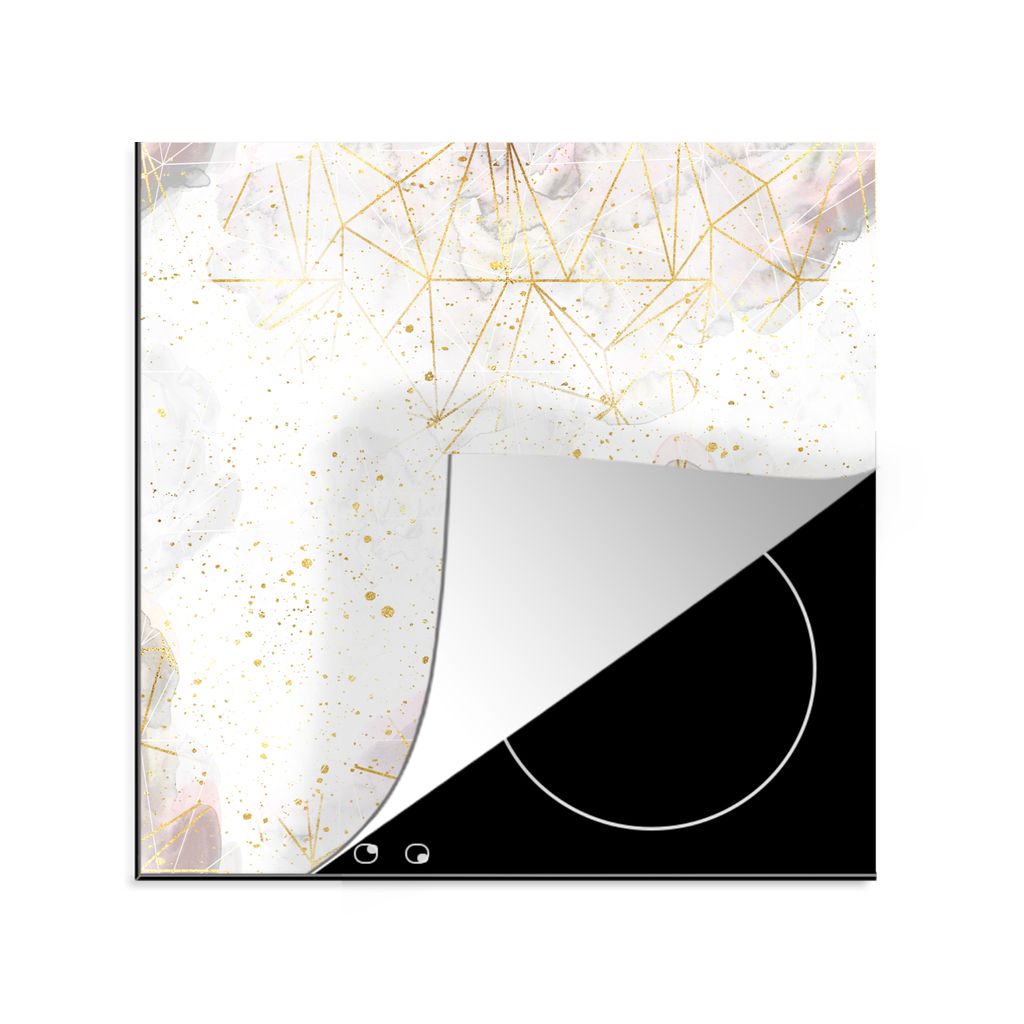 KitchenYeah Herdabdeckplatte Marmor - Geometrie - Gold , 78x78cm, Küche Deko, Glaskeramikkochfeld Herdabdeckung, Abdeckplatte fùr Kochfeld