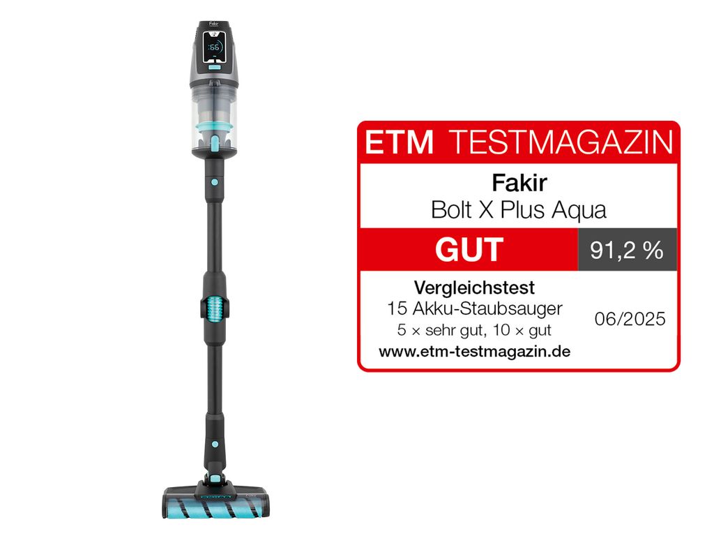 Fakir Bolt X Plus Aqua Akkustaubsauger mit 550 Watt, HEPA-Filter, 0,6 Liter Staubvolumen, mit Wischfunktion und Knickrohr, Schnellladefunktion