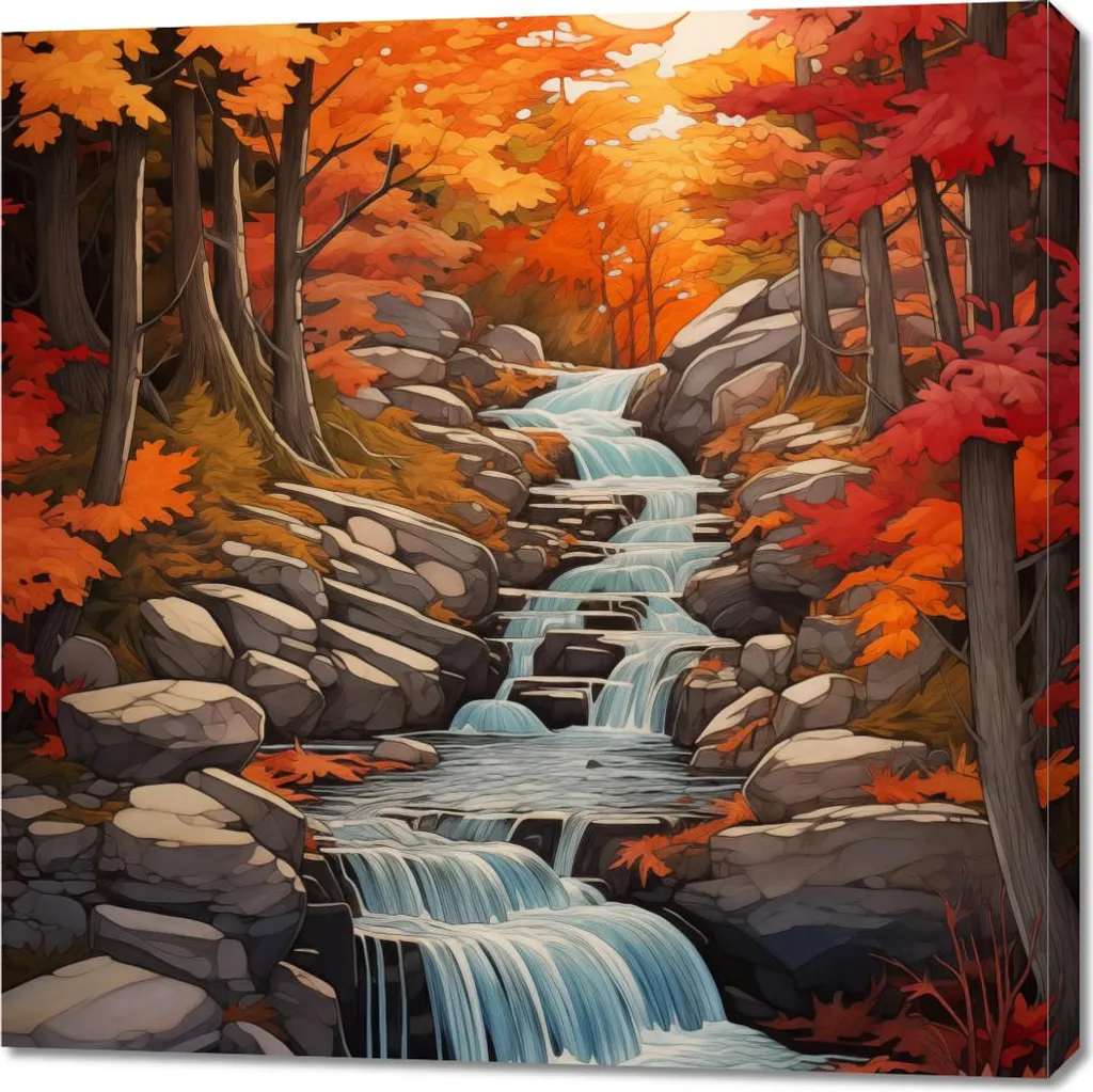 Toile Carrée 90x90 cm Cascades Automnales - Haute Définition et Couleurs