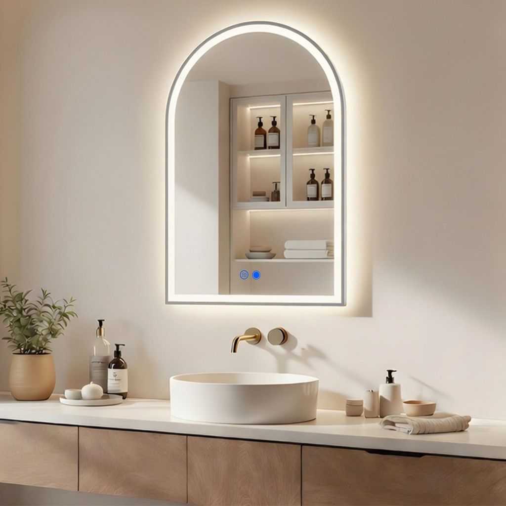 ARTFORMA LED Badspiegel Bogen 70x100 cm silber mit Touch Produktbild 