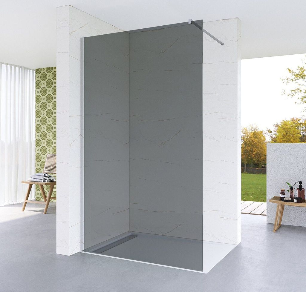 AQUABATOS Duschwand Duschabtrennung 120x200 cm Walk in Dusche Duschtrennwand Grauglas 8 mm Einscheibensicherheitsglas Echtglas Nano Beschichtung 90...