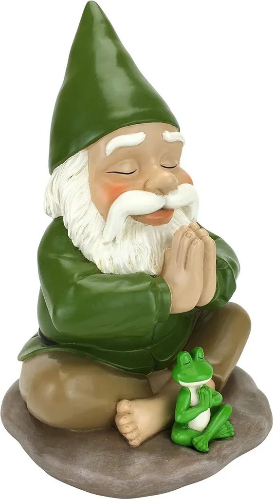 Lutin zen et grenouille méditative - Figurine de jardin de 9¼ pouces