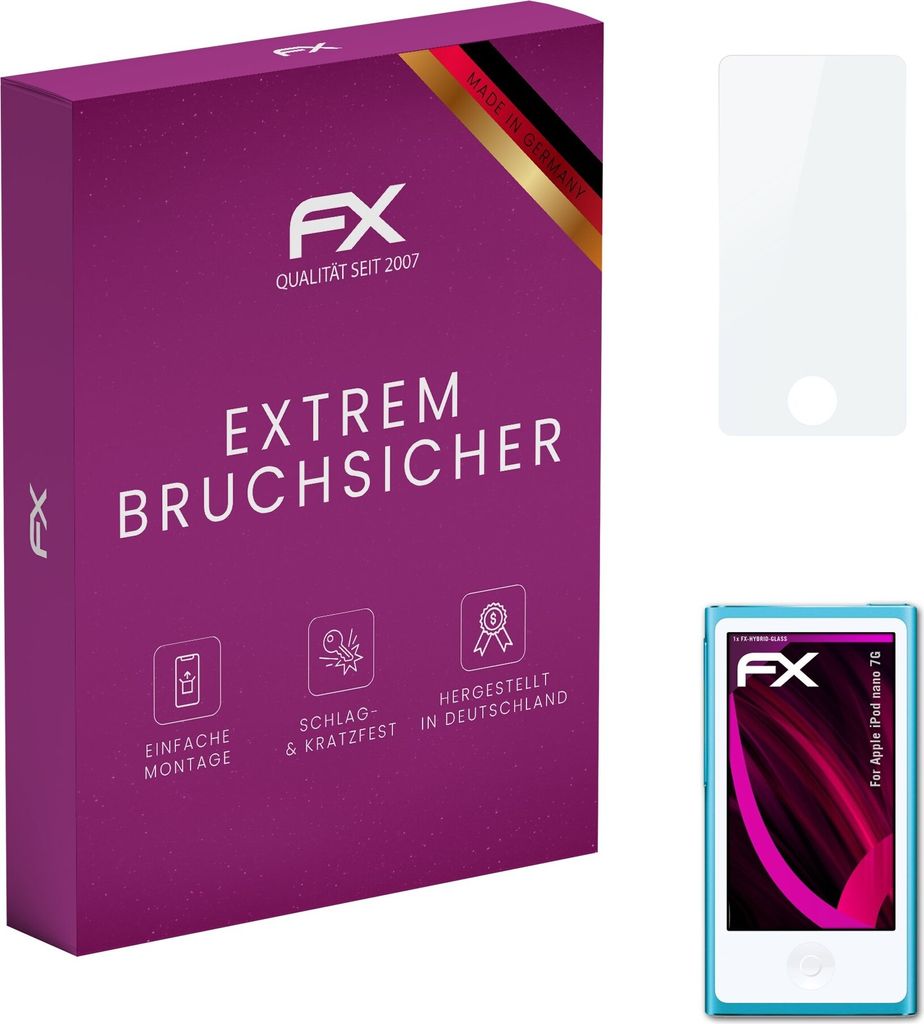 atFoliX FX-Hybrid-Glass Displayfolie kompatibel mit Apple iPod nano 7G Glasfolie