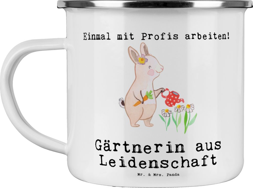Mr. & Mrs. Panda Teetasse Gärtnerin Leidenschaft - Weiß - Geschenk, Teebecher, Kaffeepott, Gartenbau, Gartenplaner, Spruch, Emaille Becher, Pott,...