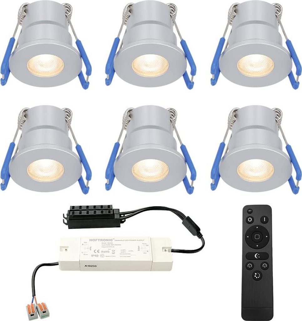 hoftronic Milano Mini LED Einbaustrahler 12V 3W 200lm Dimmbar 2700K IP65 Grau