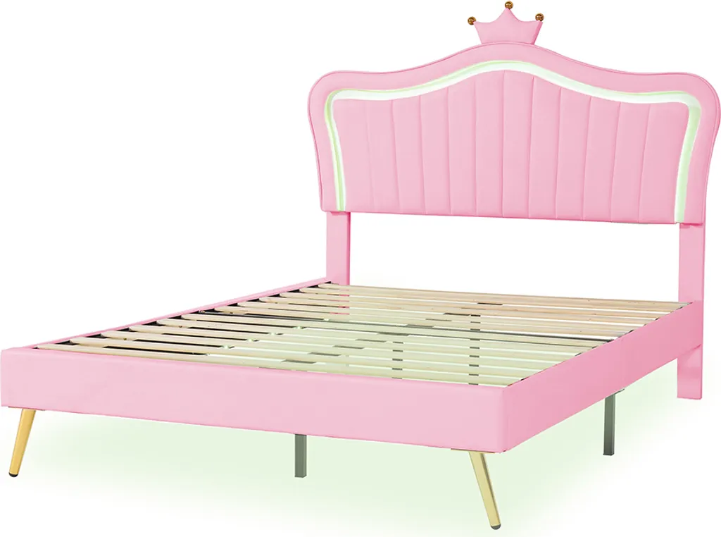 Lit pour chambre de fille 140x200cm couronne Rosas avec lumière LED