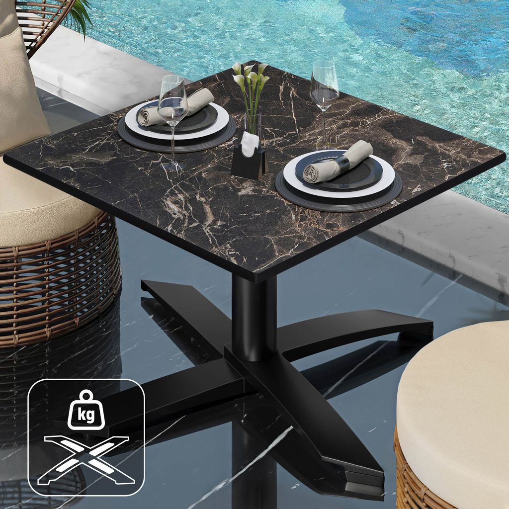 CPTG | Bistro Loungetisch | B:T:H 60 x 60 x 39 cm | Cappuccino-Marmor / Aluminium Schwarz | Zusatzgewicht | Bistro Loungetisch Gastro Tisch